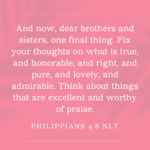 Philippians 4:8 bible verse on pink background