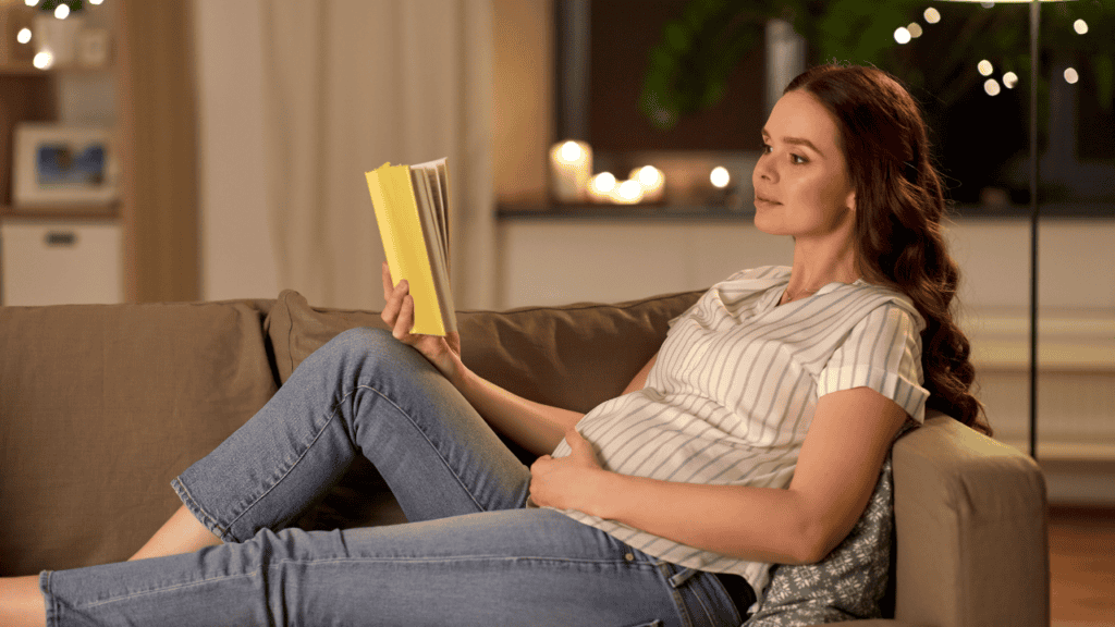 pregnant woman reading book