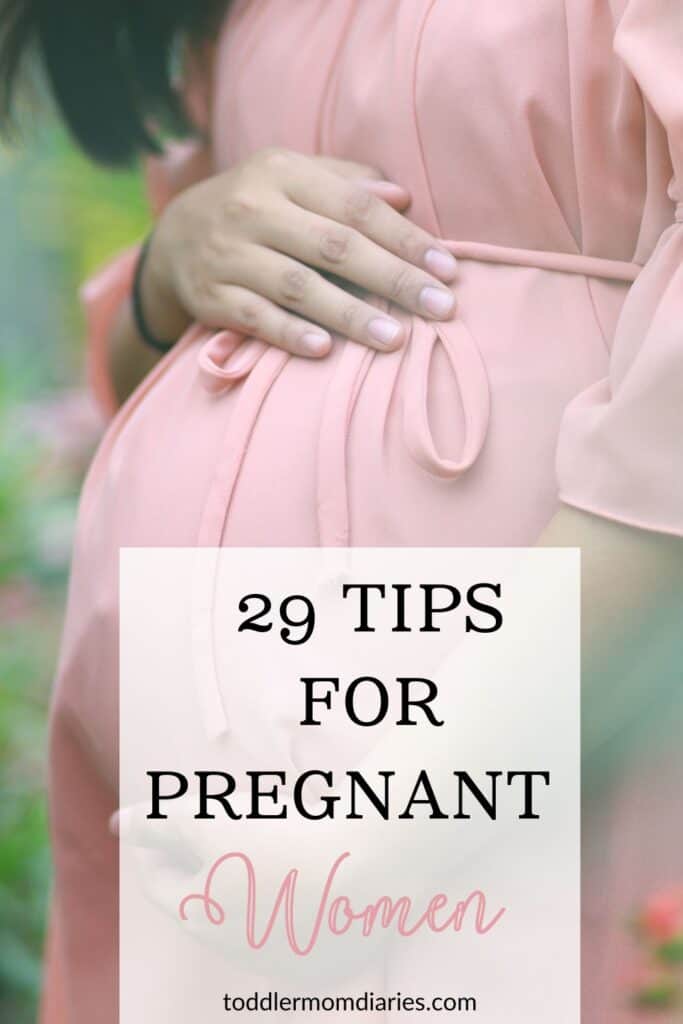 pregnancy tips for first-time mom with a feminine pregnant woman holding her belly